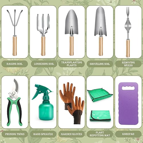 Miniatura 2 de Juego de herramientas de jardinería, 11 piezas de herramientas de mano de jardín, juego de herramientas de jardín a prueba de óxido, organizador de