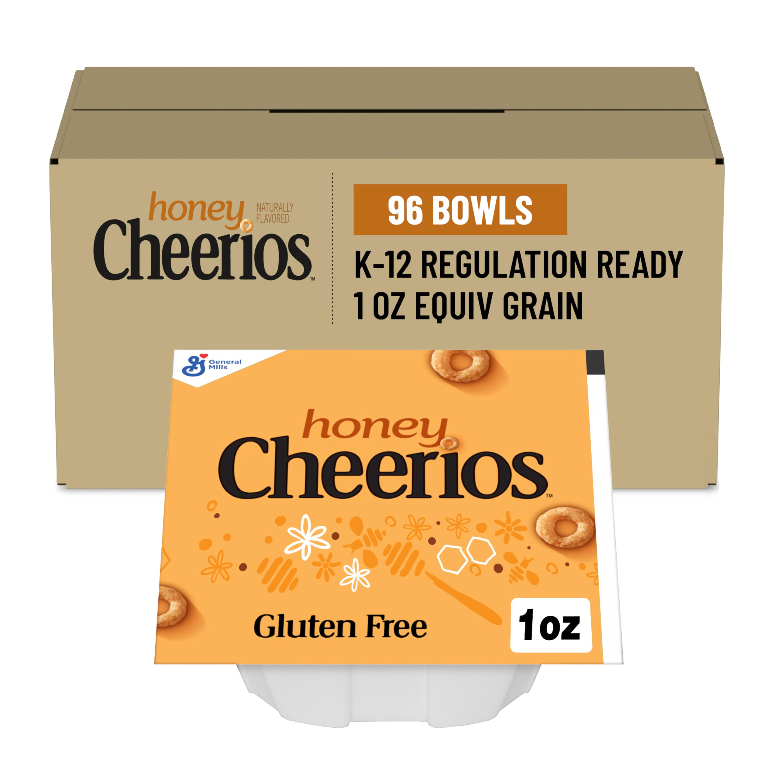 Honey Cheerios Single Serve Bowl, Gluten Free with Whole Grains, 1 Oz Single Serve Bowls, 96 Pack
