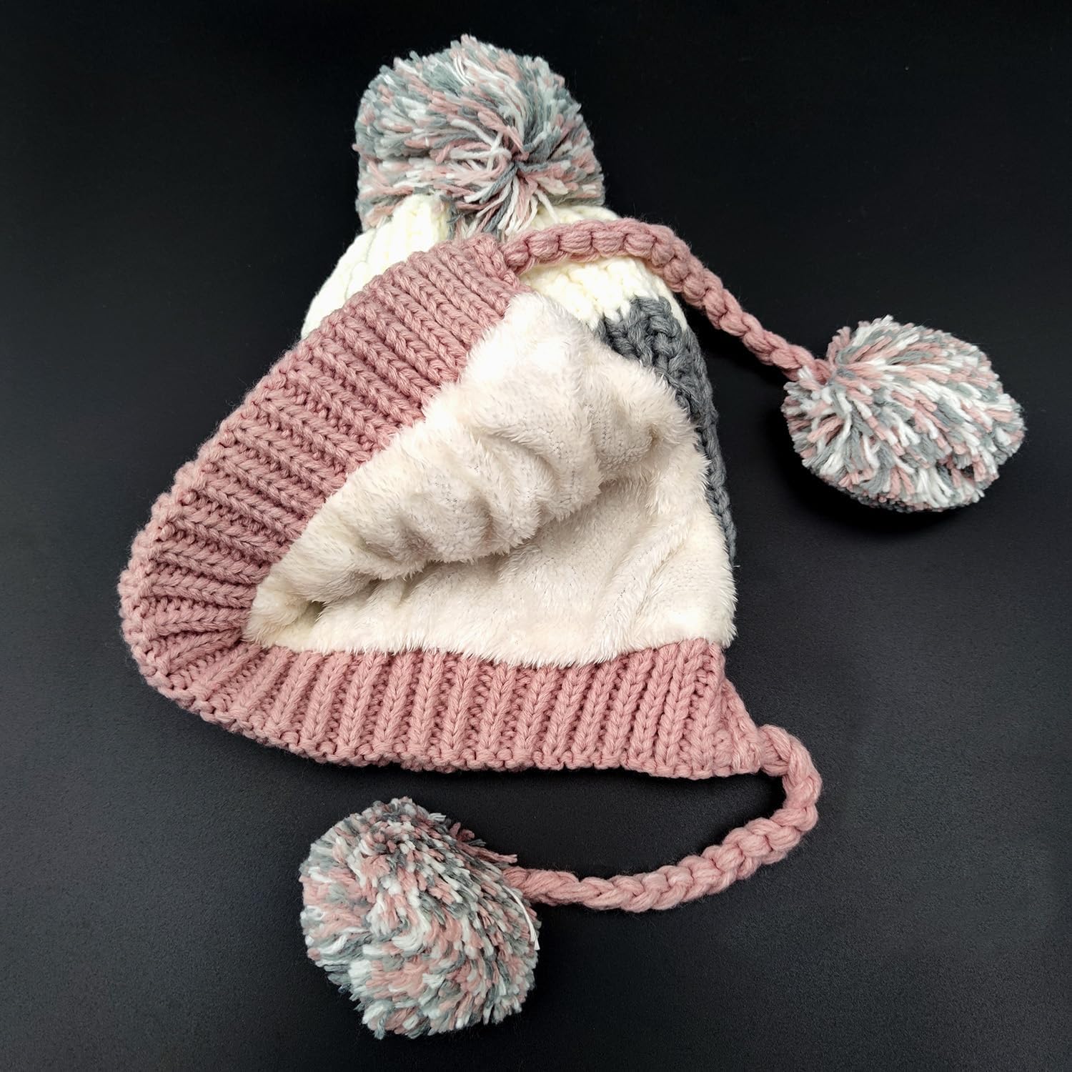 Women Winter Peruvian Cover Ears Beanie Hat Ear Flaps Sherpa Ski Snow Hats Knit Fleece Lined 3 Pom Pom - Image 4