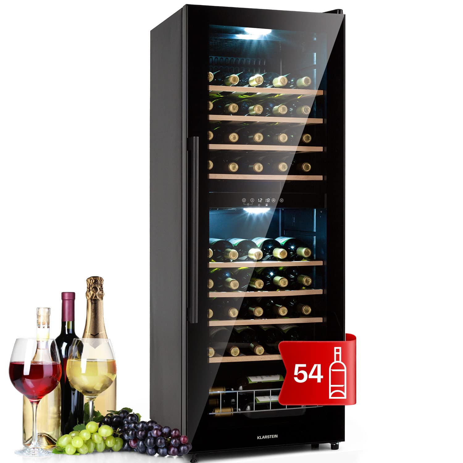 KLARSTEIN Cave à Vin Réfrigérateur sur Pieds Porte Verre 77 Bouteilles 5-18°C Protection UV