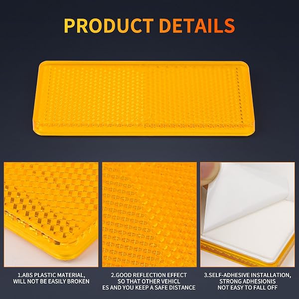 Qiping 6 pcs Catadiottri giallo autoadesivi per rimorchi, catarifrangenti plastica rettangolari 9,2 * 4,2 * 0,7 cm per auto, camion, roulotte, barche, recinzioni, garage, cancelli - 2