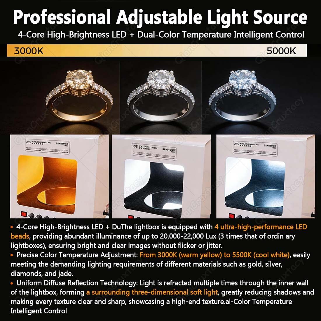 Caja De Luz Versátil para Fotografía De Joyas T30