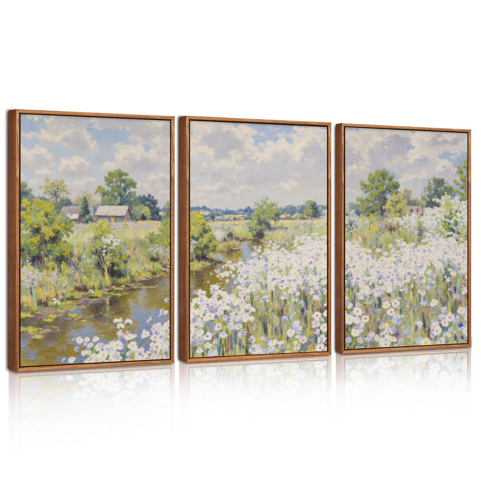 BINCUE 3Pcs Wildblumen Leinwand Wandkunst,Rustikale Blumen Bilder Wanddekoration,Vintage Landschaft Blumen Wandbilder für Wohnzimmer Schlafzimmer Badezimmer Zuhause Deko,30x40cm