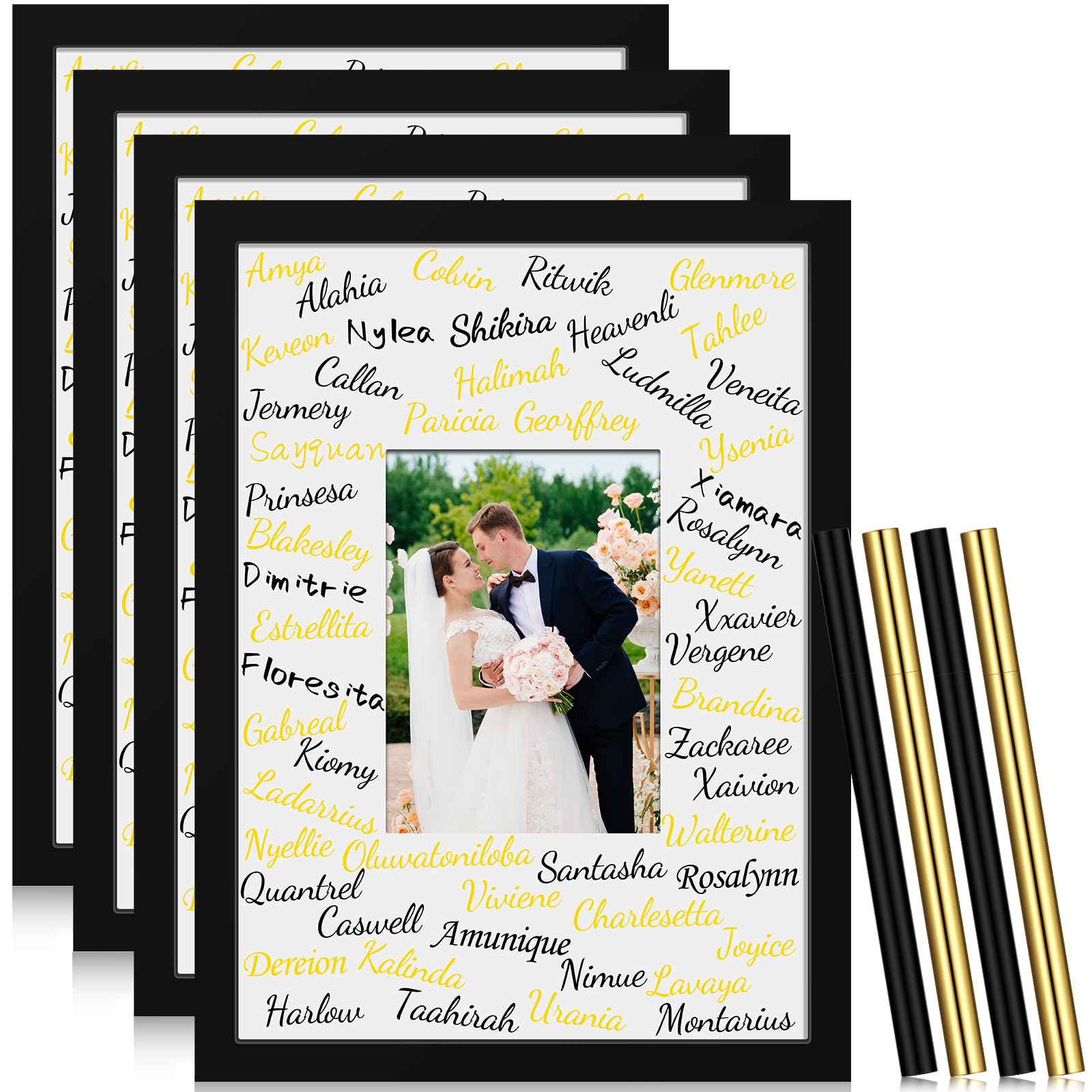 4 Pcs 10 x 14 Inch Wedding Graduation Signature Picture Frame with 4 Pcs Signature Pens Black Board Photo Frames with White Mat for Display 5 x 7 Inch Photo Autograph Guest Signing Birthday