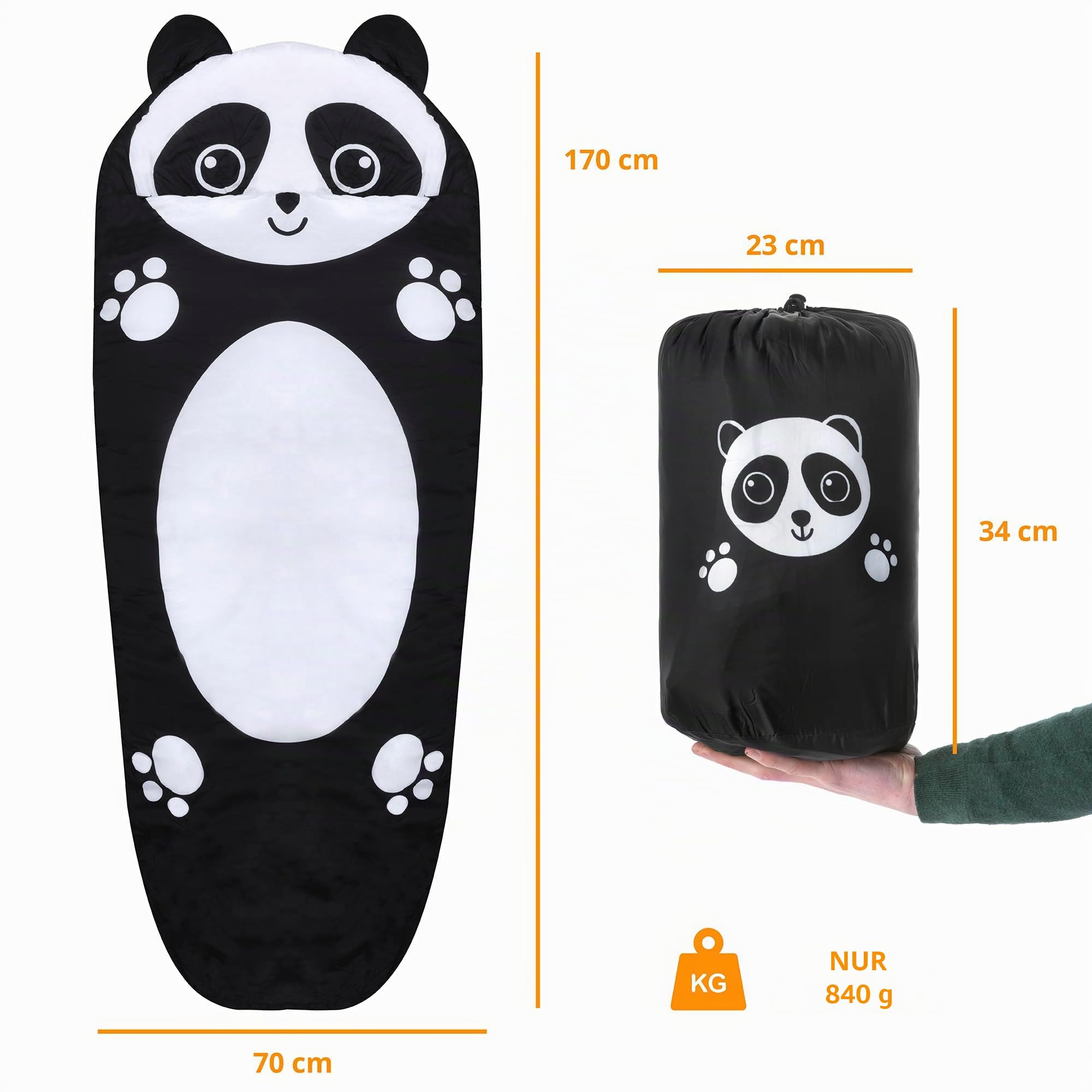 Dutch Mountains Kinder Schlafsack Panda - Schlafsack Jungen und mädchen 170 x 70cm - Weich und Leicht - Aufbewahrungstasche