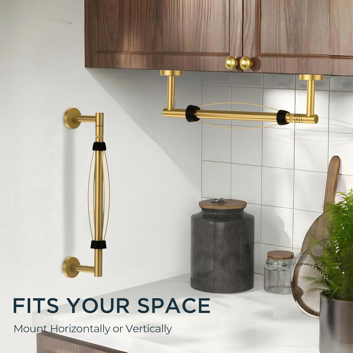 FORIOUS Paper Towel Holder Under Cabinet, SUS304 Wall Mounted Commercial Paper Towel Holder, One-Handed Tear Hanging Paper Roll Holder with Ratchet Mechanism for Kitchen Bathroom (Brushed Gold)