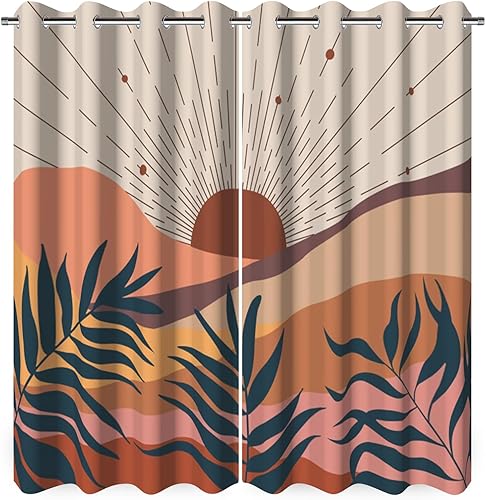 Miniatura 5 de Renaiss Cortinas de mediados de siglo, cortinas opacas abstractas de terracota de montaña para sala de estar, paneles de cortina estéticos para