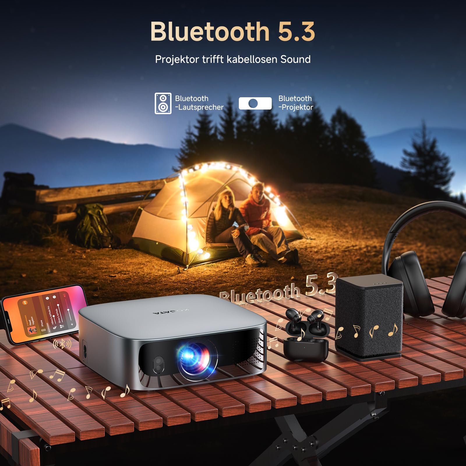 KOGATA Kurzdistanz Projektor 4K Native 1080P Autofokus 6D Trapezkorrektur WiFi Bluetooth Heimkino Beamer