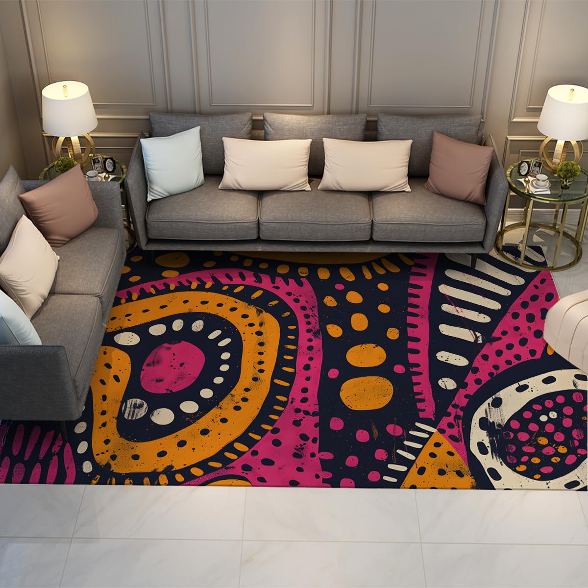Tapis de salon lavable 80x150cm carpette antiderapante a motif tachete moderne