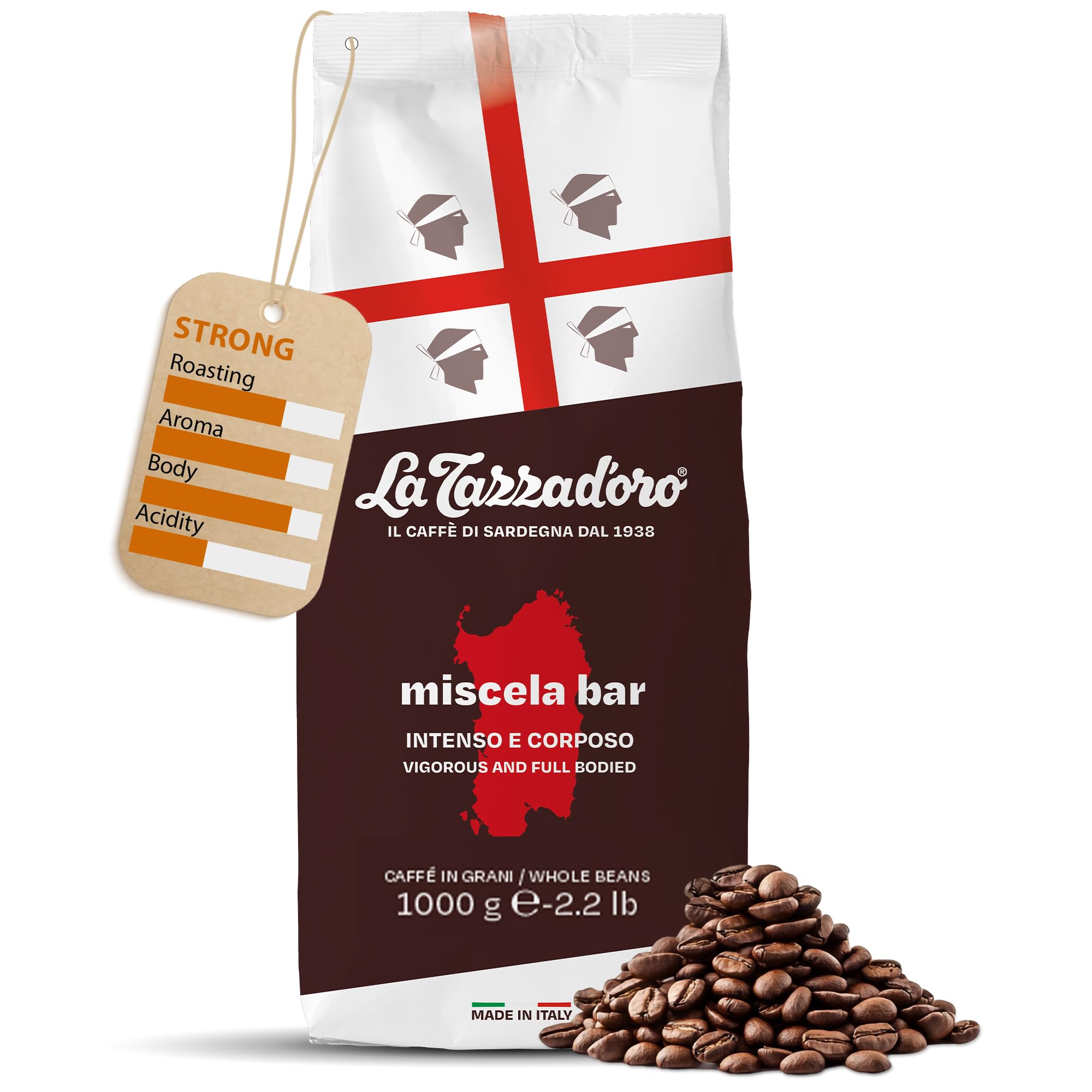 La Tazza D'oro Italian Coffee Beans 1kg (Medium Roast) - Miscela Bar from the Heart of Sardinia, Finest Whole Coffee Beans for Cafetiere, Moka Pot, Aeropress and Filter Brew - Part of the Kimbo Family