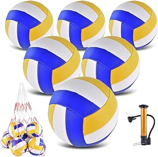 ELKCIP 6 Pack Official Size 5 Volleyballs - Waterproof Soft Bulk Set with Pump & Net Bag for Indoor Outdoor Beach Pool Play