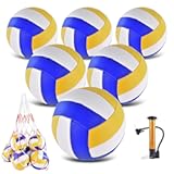6 Pack Volleyballs Official Size 5&comma; Waterproof Soft Bulk Recreational Volley Balls with Pump and Net Bag for Indoor Outdoor Beach Pool Water Sand Game Training Match for Beginner Teenager