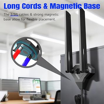 Eightwood WiFi 7 Antenna Tri-Band 6GHz 5GHz 2.4GHz RP-SMA Antenna | Magnetic Base WiFi Antennae for PC Desktop Computer Gaming Motherboard, PCIe Bluetooth Card, WiFi 7 Router
