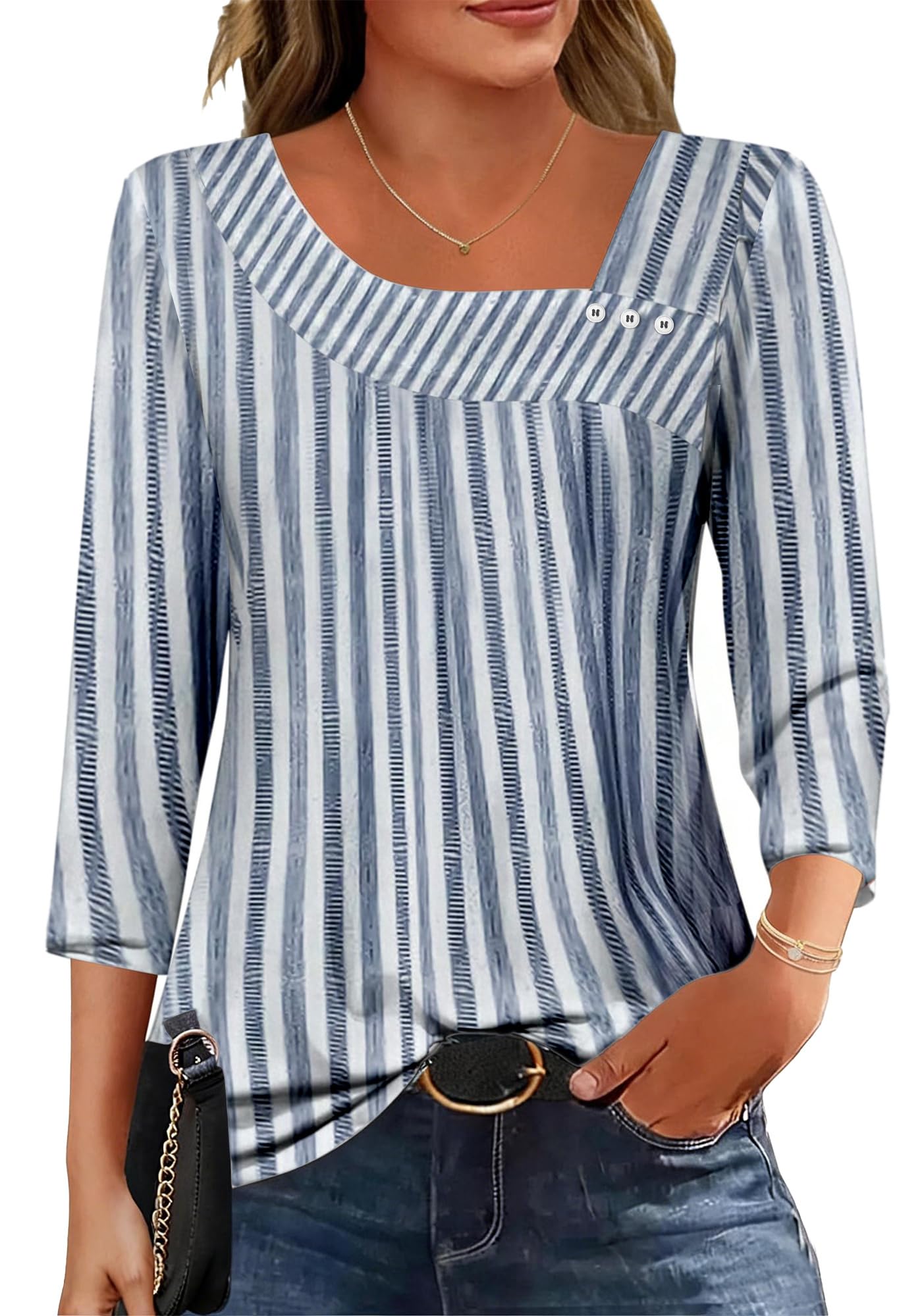 Dimur Asymmetrical Tops for Women 3/4 Sleeve Summer Business Casual Clothes | Soft Smooth, Loose Fit, Lightweight, Dressy, Travel, Comfort Color, Tunic, Vacation, Date Night, Work Party, Classic