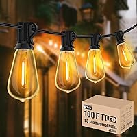 Vista 12 de Achin - Cadena de luces para exteriores de 100 pies G40 Globo de patio, luces LED impermeables al aire libre con 50+2 bombillas LED irrompibles