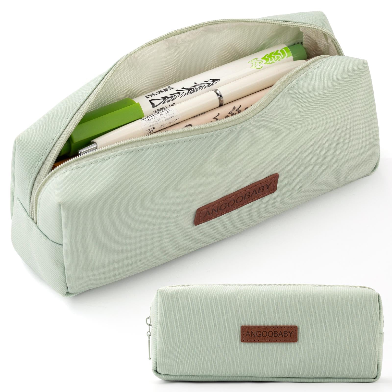 ANGOOBABY Small Pencil Case Student Pencil Pouch Coin Pouch Cosmetic Bag Office Stationery Organizer For Teen School-Green