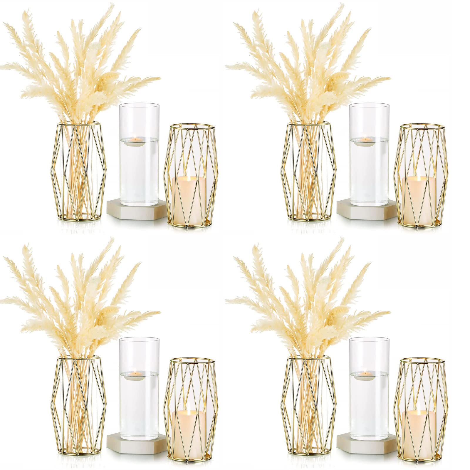 Metal Geometric Candle Holders Vases Gold, Hewory 8.5in Large Hurricane Candle Holder for Pillar