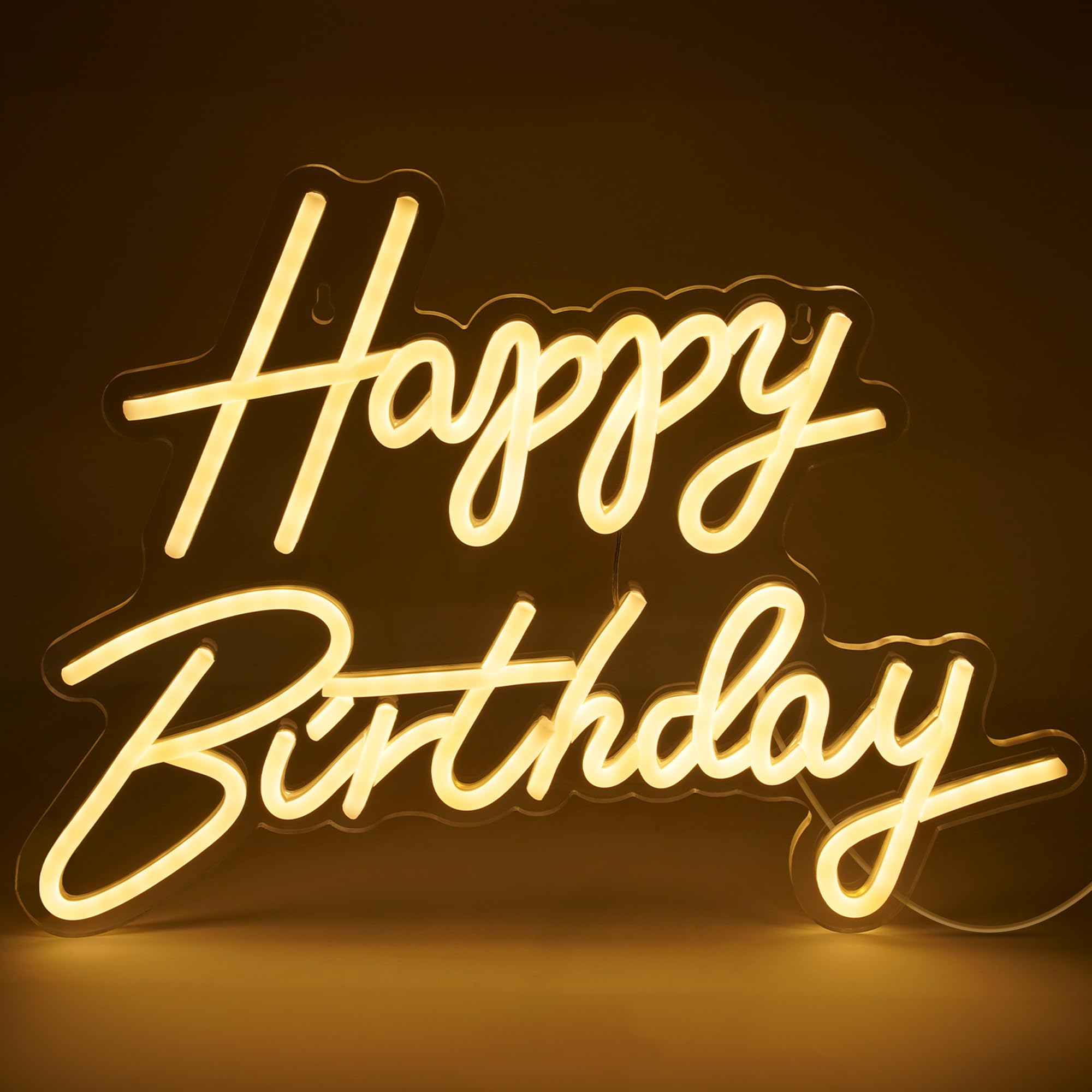 KatchOn, Large Neon Happy Birthday Sign - 17x12 Inches | Happy Birthday Led Sign for Wall | Gold Happy Birthday Neon Sign for Backdrop | Happy Birthday Backdrop for Women, Happy Birthday Light Up Sign
