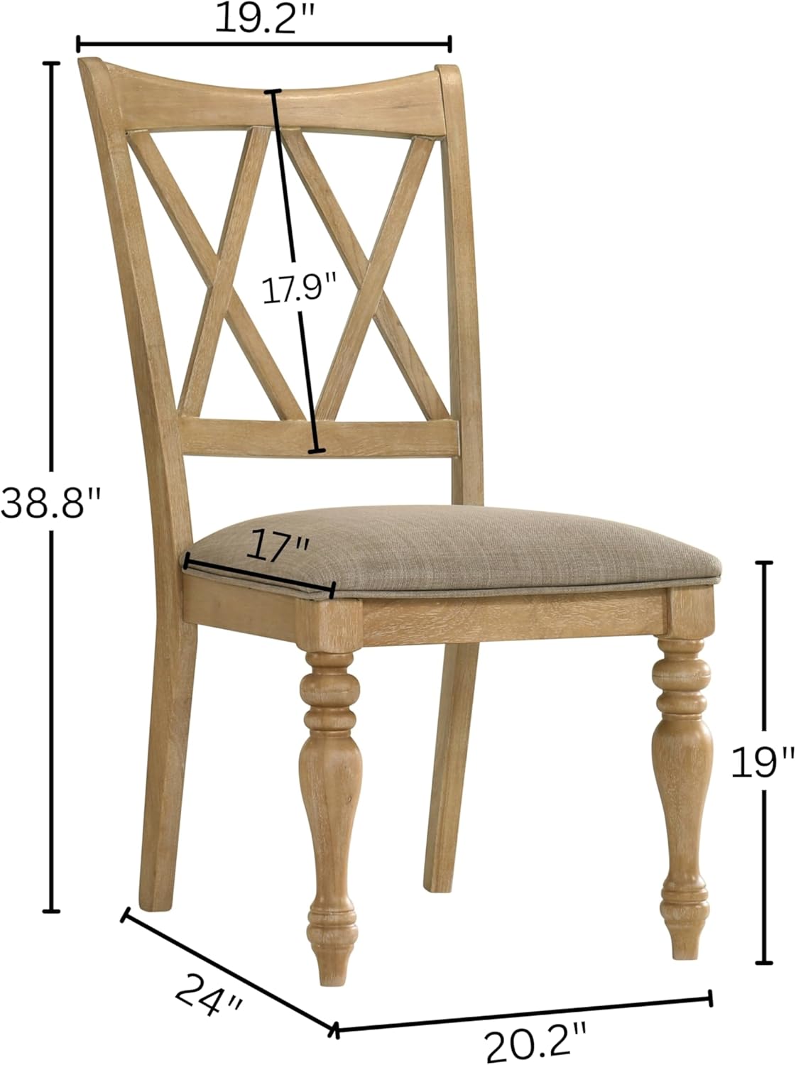 roundhill furniture verta solid wood cross-back dining chairs, set of 2, light oak finish