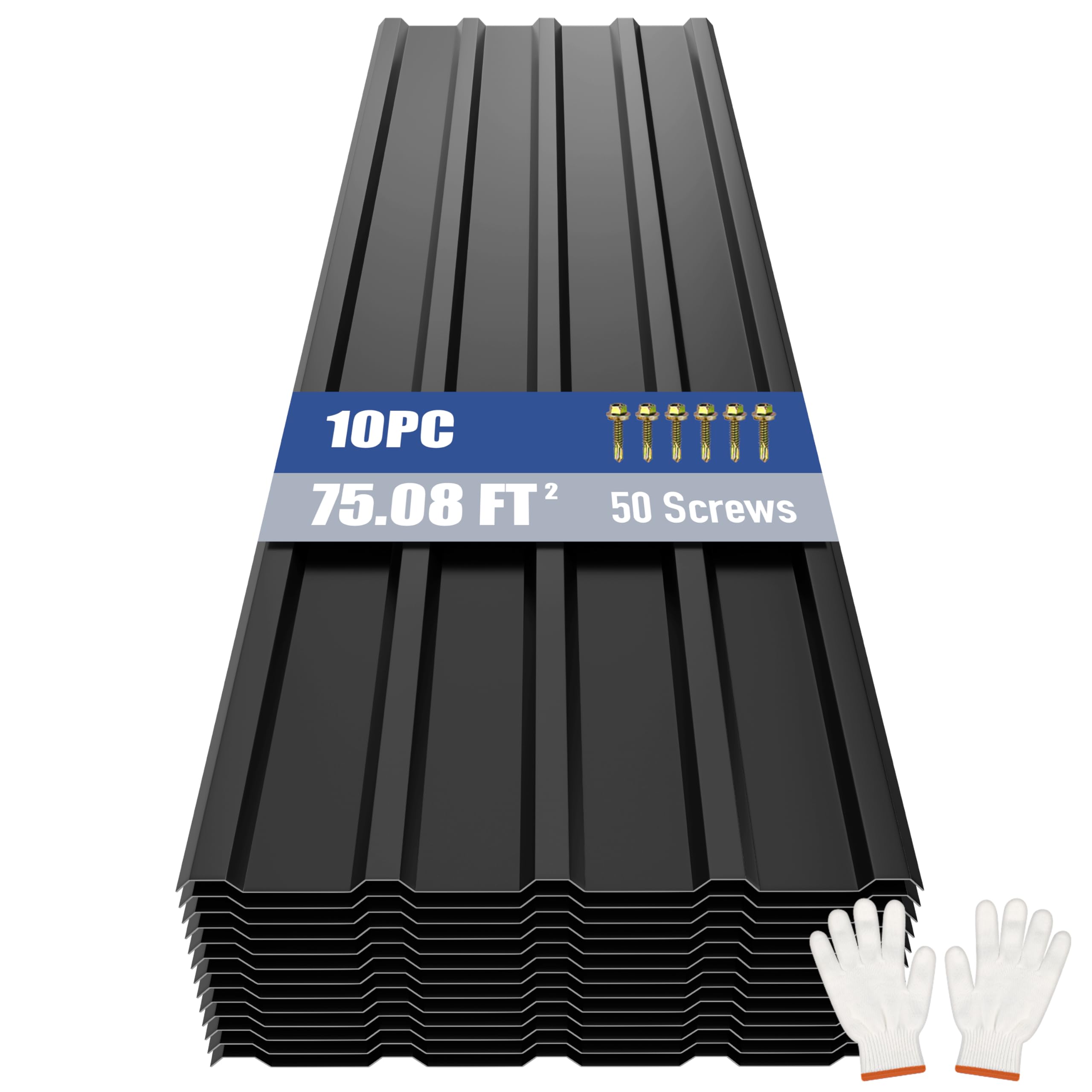 Photo 1 of ***DAMAGED - SEE NOTES/PICTURES*** Brakki Metal Roofing Panels 10pcs 75 ft², L61.02"xW17.72" Black Corrugated Galvanized Steel Roof Panels with Screw, Heavy Duty Metal Siding Suitable for Garages Chicken Coop Sheds Stables Patio