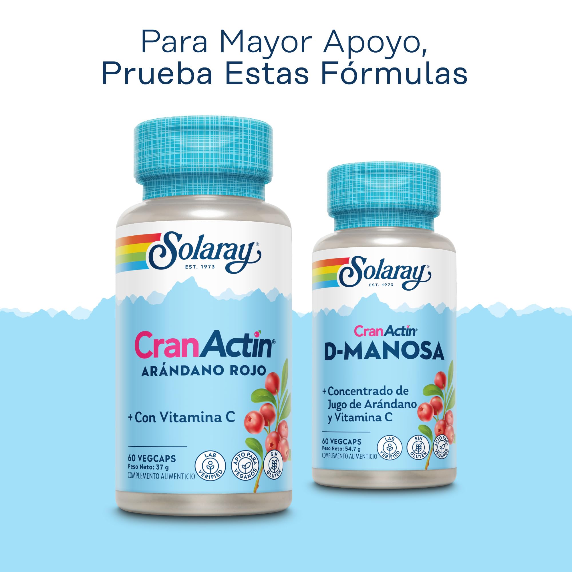 Cranactina arándano con vitamina C, 60 cápsulas veganas, no tabletas, suplemento concentrado de arándano, sin OMG y verificado en laboratorio. Solaray