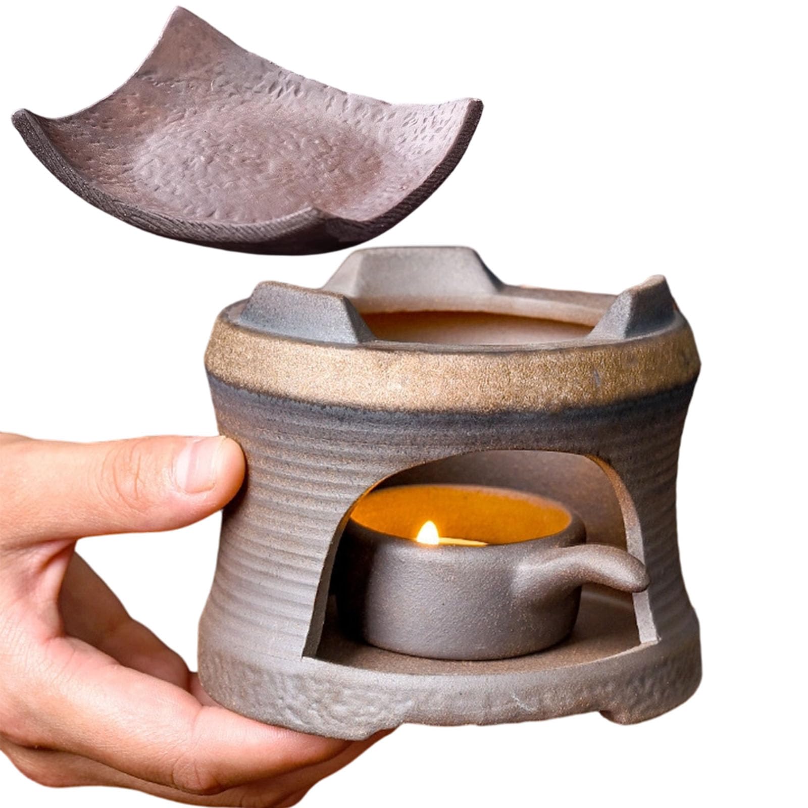 Tsophreniq Ceramic Tea Stove Warmer Set, Aromatherapys Burners, Tealight Holder Waxes Melts Warmers for Home Decors Teapot Warmer