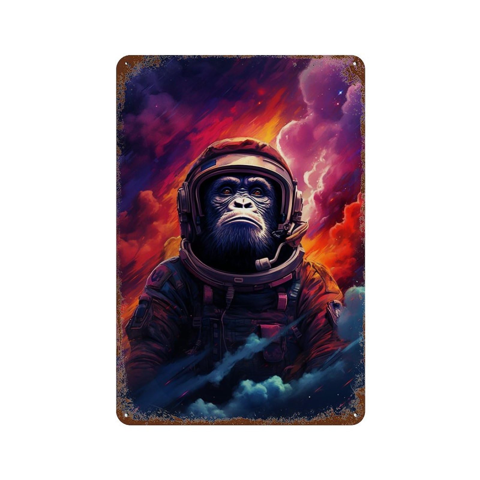 Gorilla Astronaut in Space Aged Metal Wall Plaque 11.8"x7.9", for Garage, Bar And Workshop Decor, Farmhouse Wall Decor