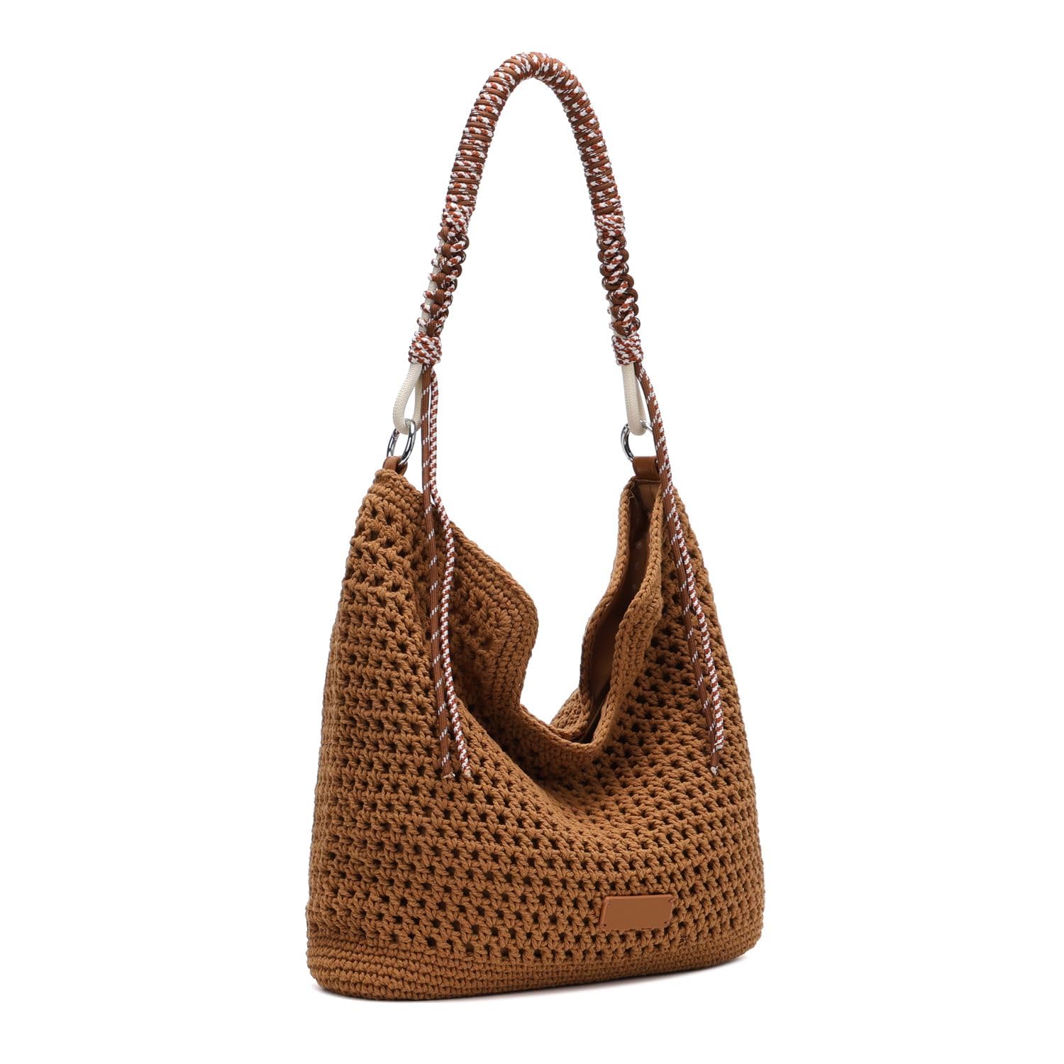Damen Tasche Hobo-Bag Häkeltasche Umhängetasche Boho Shopper Strand Häkelmuster Schultertasche Geflecht Retro Strohtasche