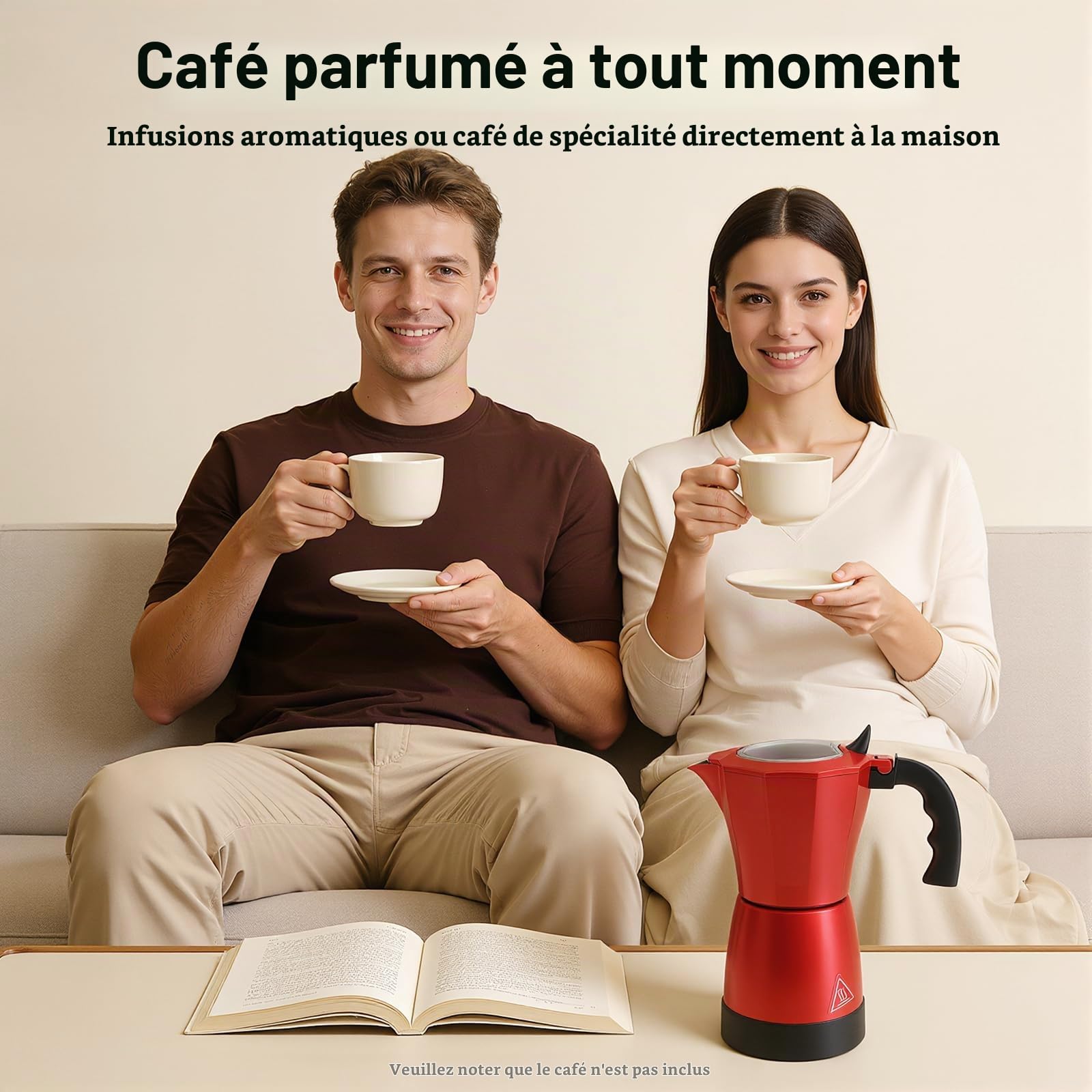 Cafetière Italienne Électrique 300ml Moka Express d'Exception 6 Tasses avec Poignée Anti-Brûlure et Double Protection Anti-Fuites Machine à Café Artisanale pour Maison Bureau