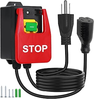 New Version 110V to 120V Single Phase On/Off Switch, Paddle Switch for Table Saw, Router Table Switch with an Extended Power Cord 2M and Receptacle for Table Saws,Router Tables(Stop)