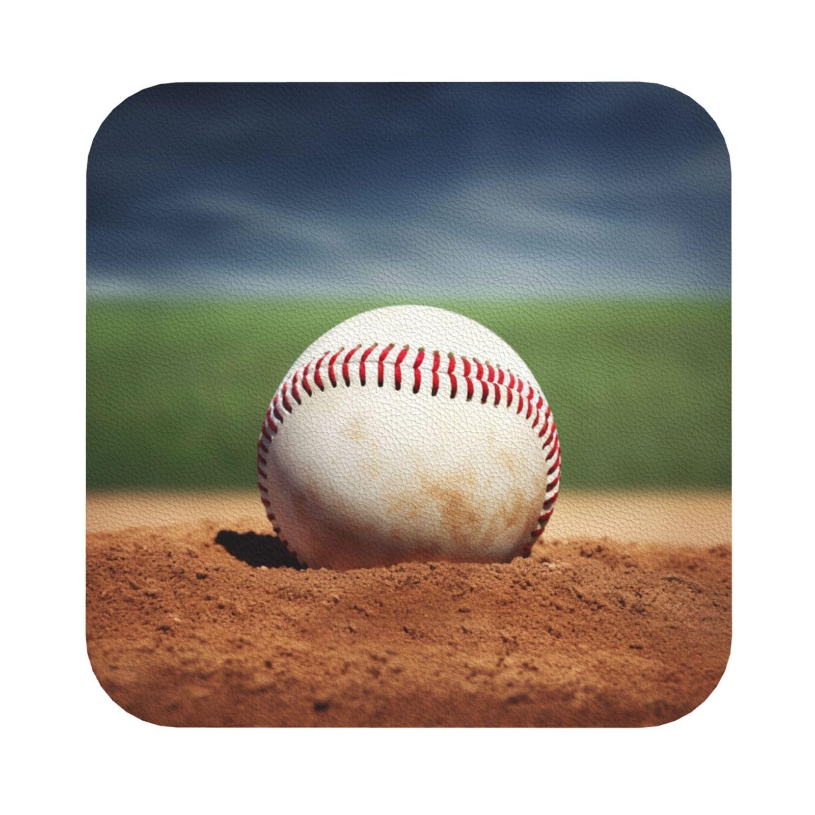 Fodpand Square Baseball Drink Coasters Set Of 4, Heat Resistant Leather Coasters Fuuny Bar Beer Beverage Coaster For Drinks, Absorbent Cup Mat For Tabletop Protection, Housewarming Gift