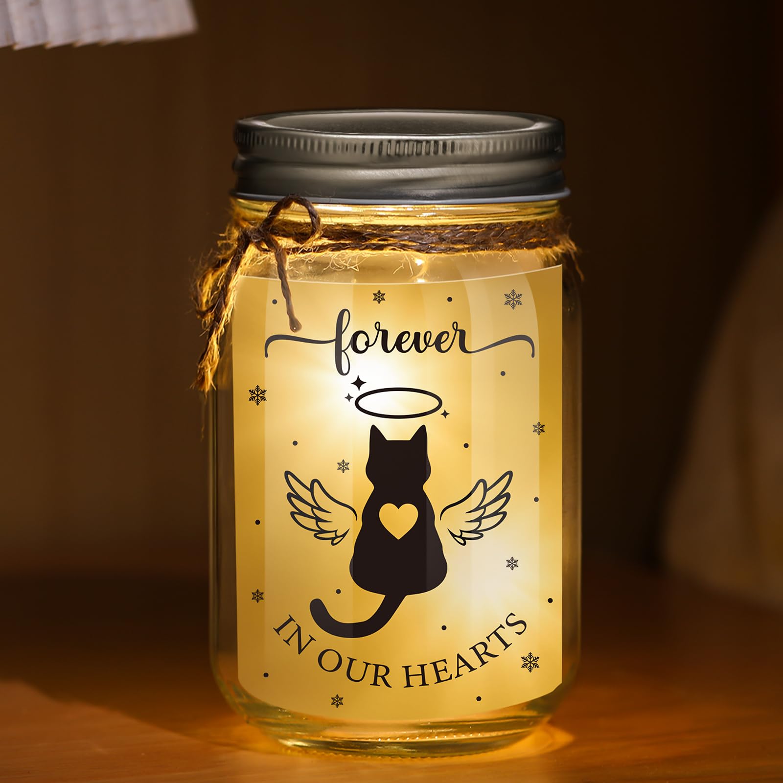 Glooglitter Cat Memorial Gifts for Loss of Cat Mason Jar Night Light Decor Pet Lover Sympathy Remembrance Gifts for Women Loss Loved Pet Bereavement Memorial Ornament