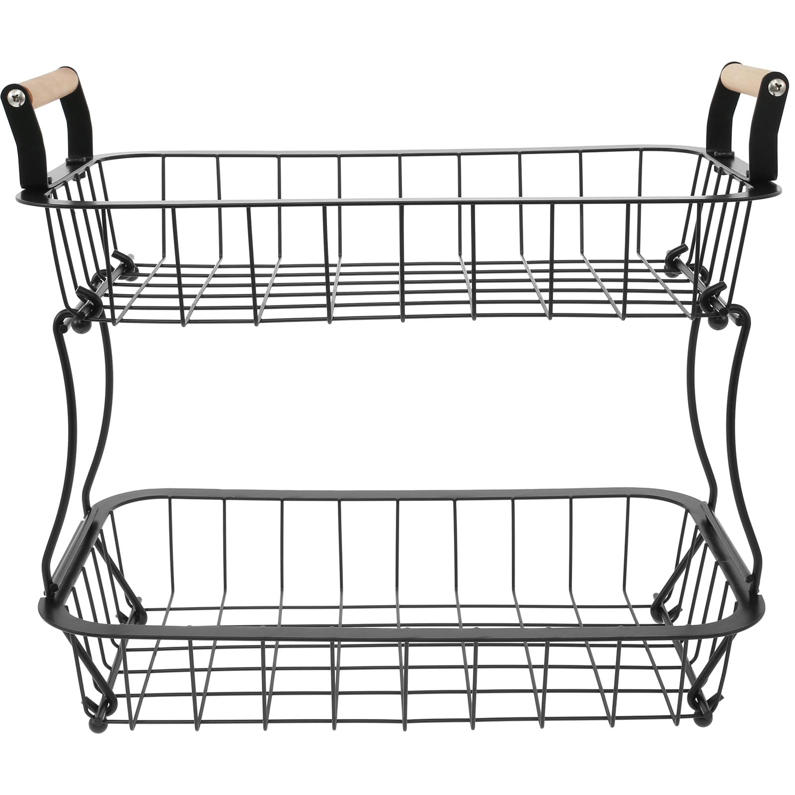 Vavpup 2 Tiers Fruits Vegetables Basket With Convenient Handle,Detachable Metal Storage Basket Fruits Stand,Solid Versatile Vegetable Storage Basket For Kitchens For Fruits Veggies Bread Snacks