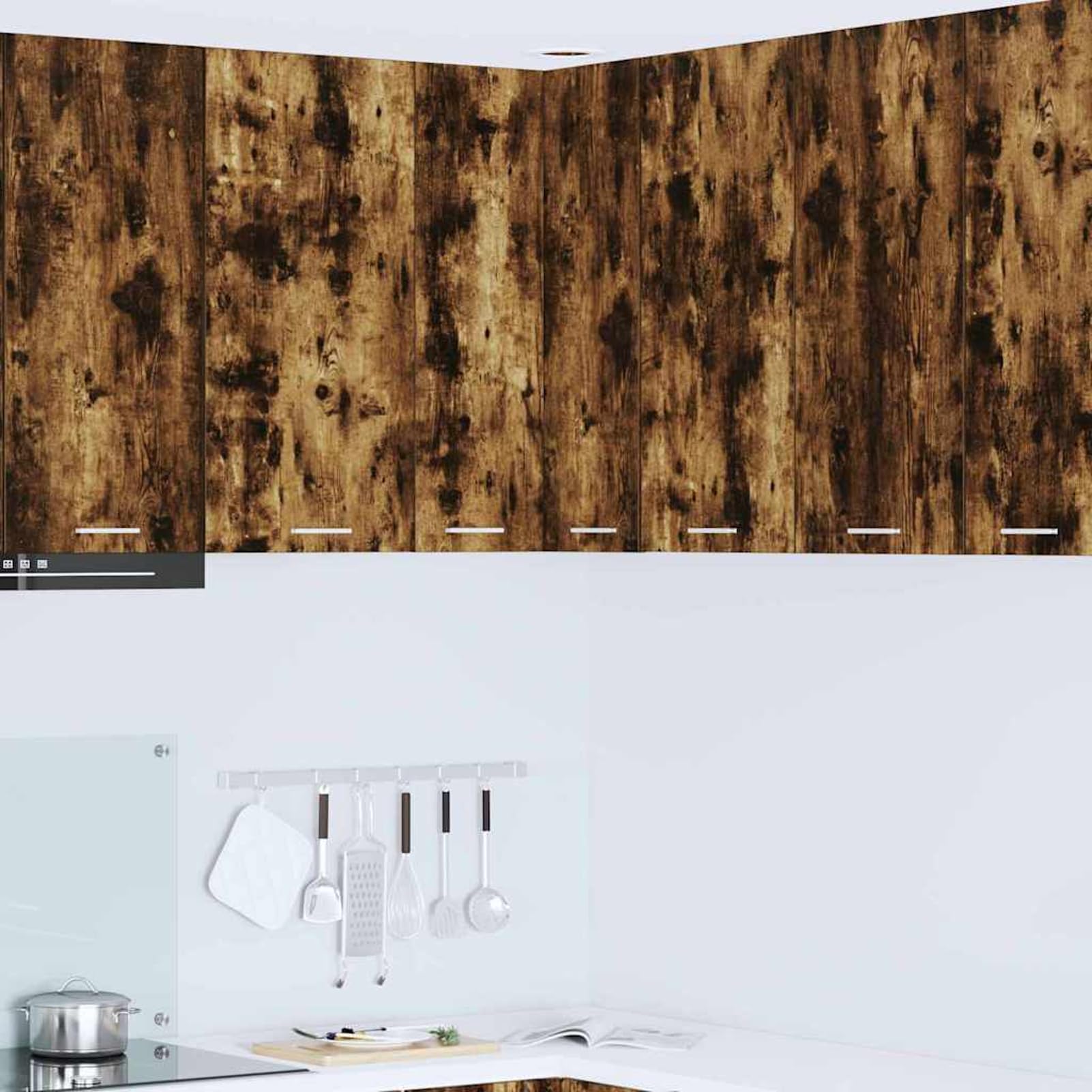 ATOMSTACK MAKER Armadietto pensile da cucina angolare, 57 x 57 x 80 cm, rovere affumicato e bianco, moderno armadio in legno con molto spazio per le cucine moderne