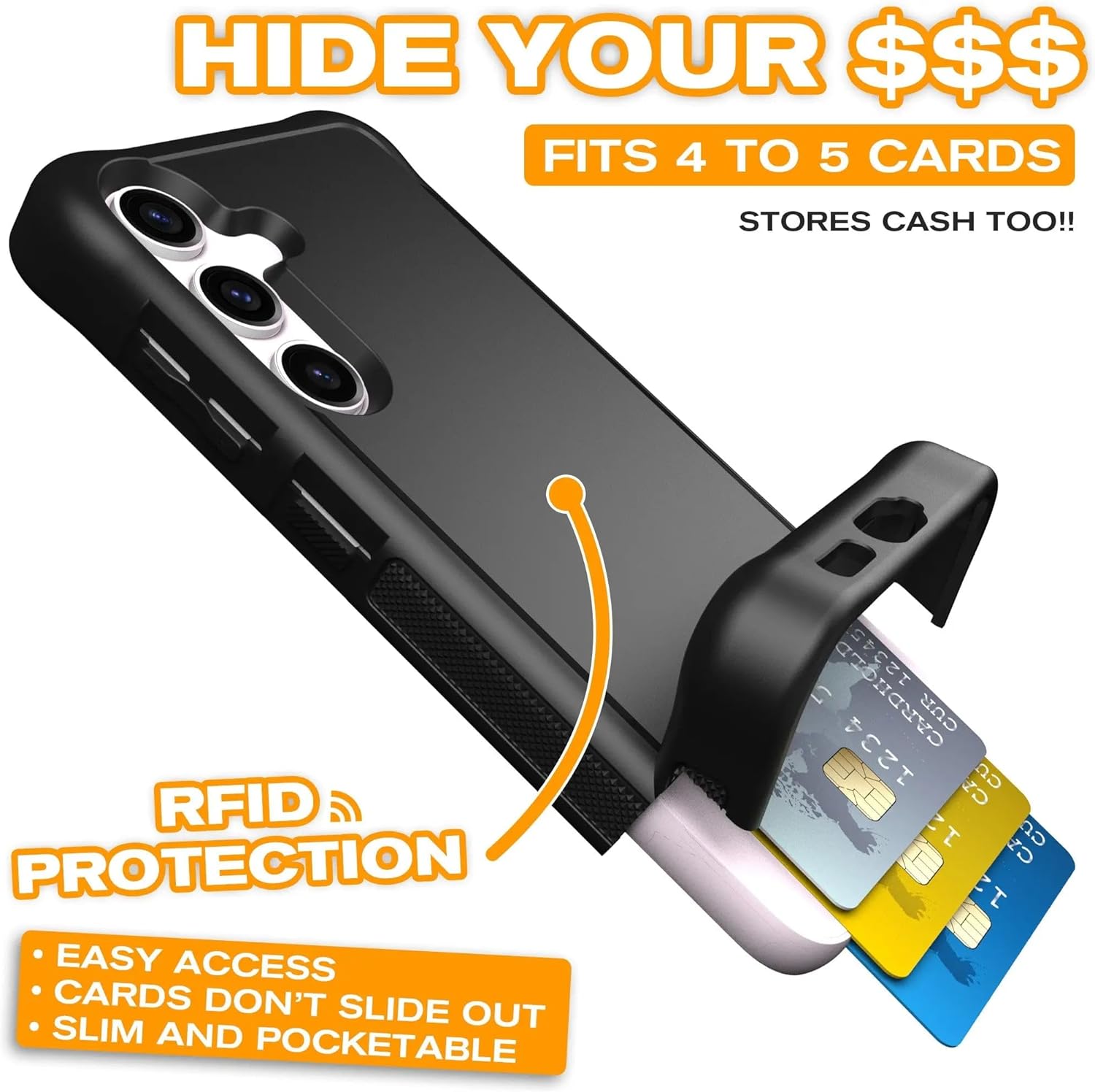 Scooch for Samsung Galaxy S25 Case with Card Holder, Wingmate Wallet Case with Hidden Card Slot and RFID Protection, Holds up to 4 Cards, 10-Foot Drop Protection, Black - Image 3