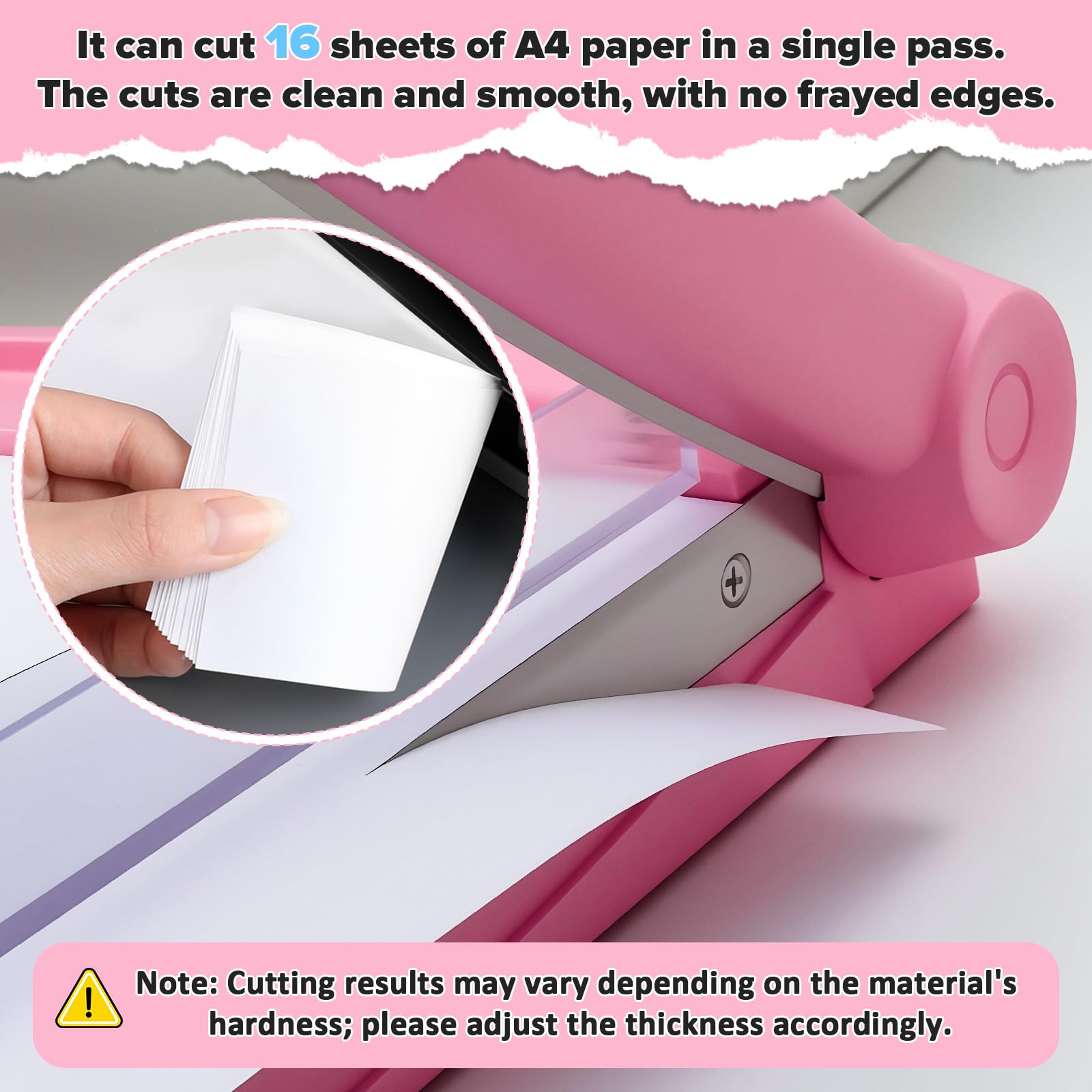 Papierschneider A4 (mit 5 Ordnern,12 Blatt,Schneidleistung A4/B5/A5/B6/B7) Hebelschneider Papierschneidemaschine Paper Cutter Geeignete Materialien Sind Dünne Bleche Leder Fotos (Rosa, A4)