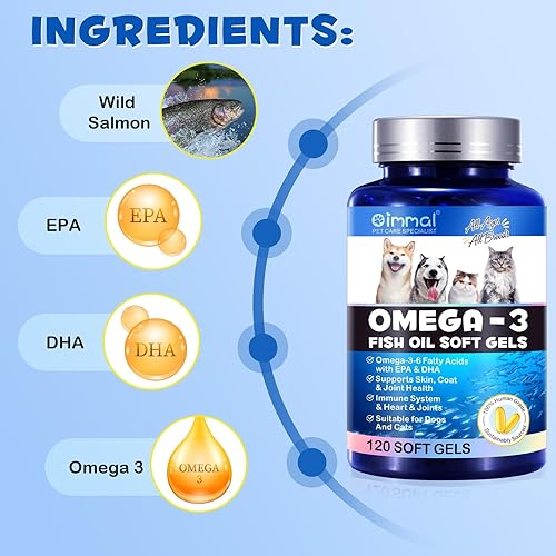 Miniatura 6 de Omega-3 para mascotas, aceite de salmón, geles suaves para perros y gatos (120 unidades) - Suplemento de salud para la piel y el pelaje con ácidos