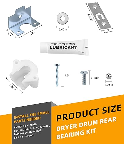 Miniatura 4 de Correa de secadora mejorada 134503600 y kit de rodamientos de tambor de secadora 5303281153 compatible con Frigidai.re Ken. Más secadores reemplazan