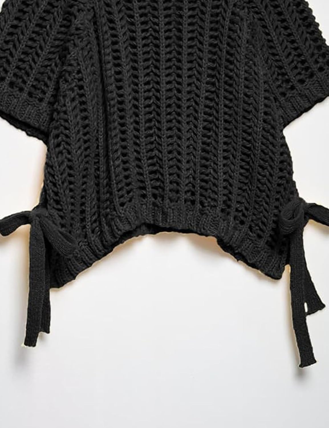 Womens Crochet Knit Sweater Vest Crop Top Cute Loose Fit Short Sleeve Side Bow Tie Hollow Out Pullover Tank Tops - Image 7