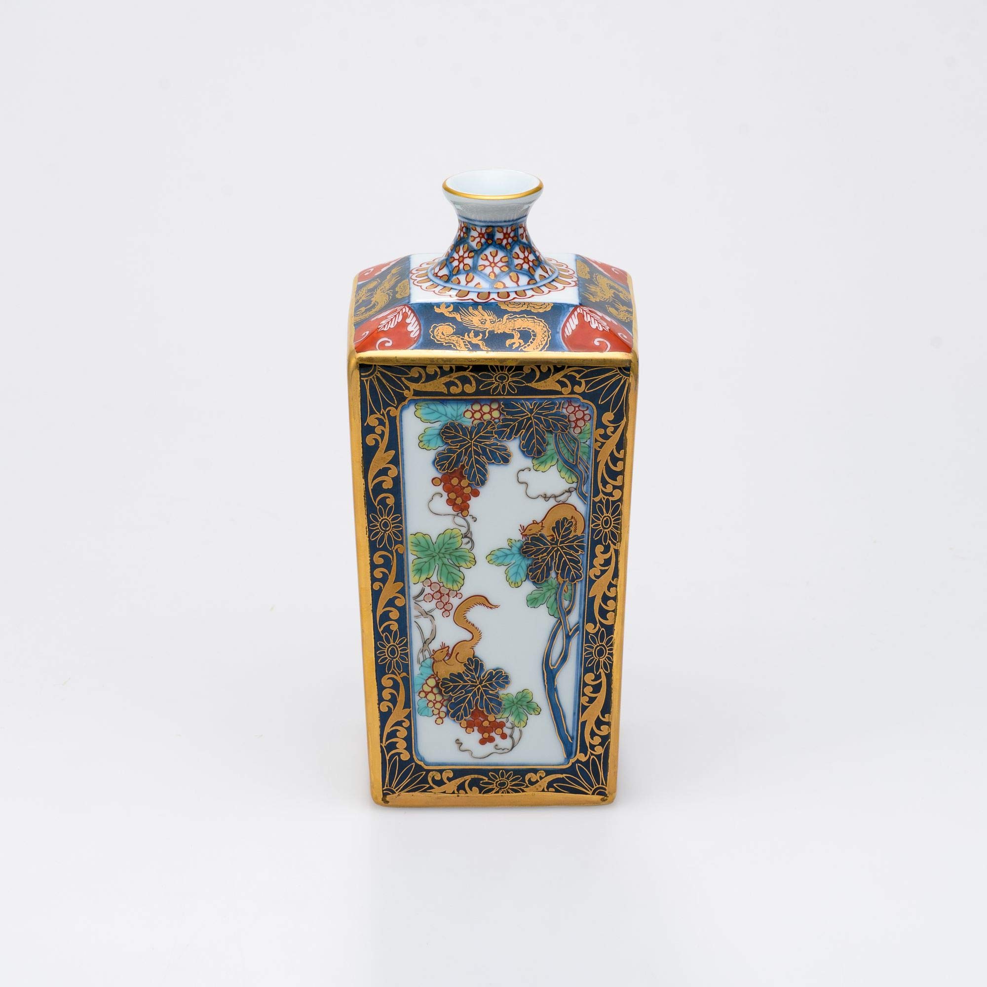 Amazon.co.jp: 弥左ヱ門窯 有田焼 7.5寸角瓶 色彩ぶどう 木箱入