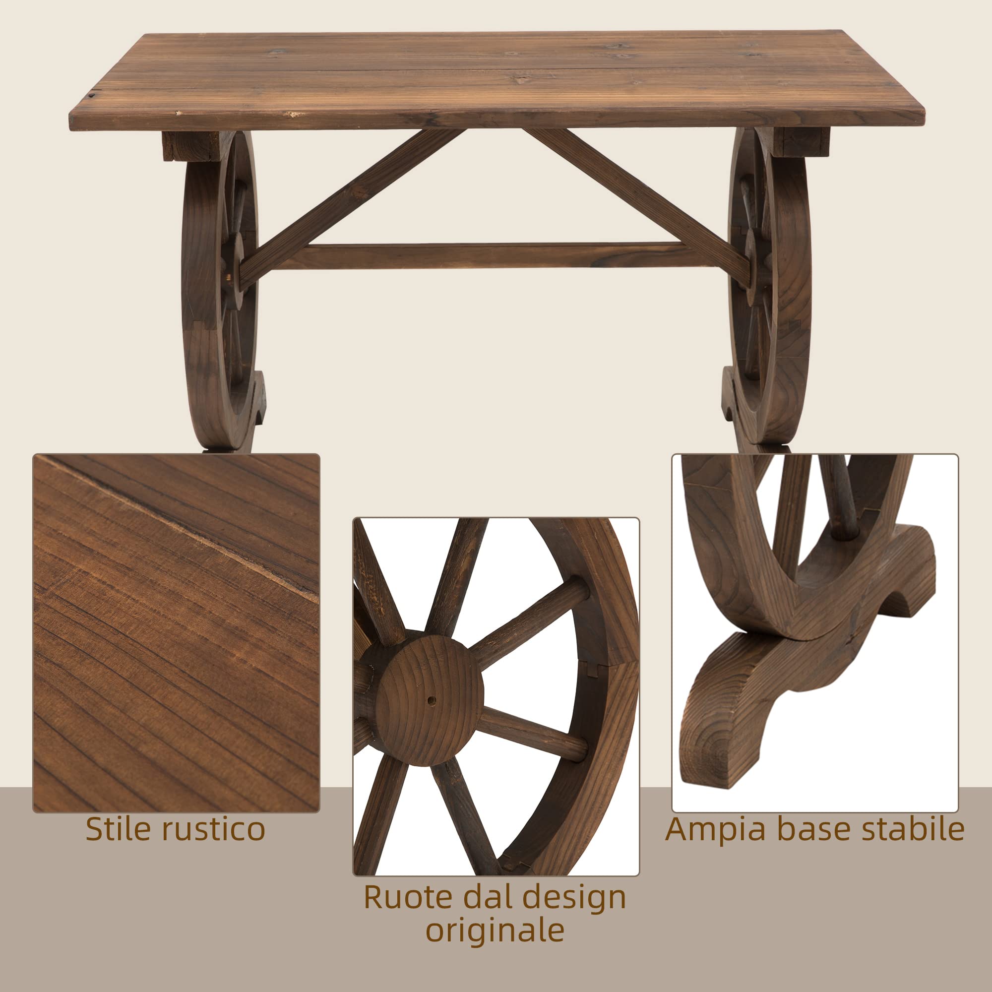 Outsunny Tavolo da Giardino Stile Country con Gambe a Ruota, in Legno di Abete Resistente alle Intemperie, 110x60x65 cm