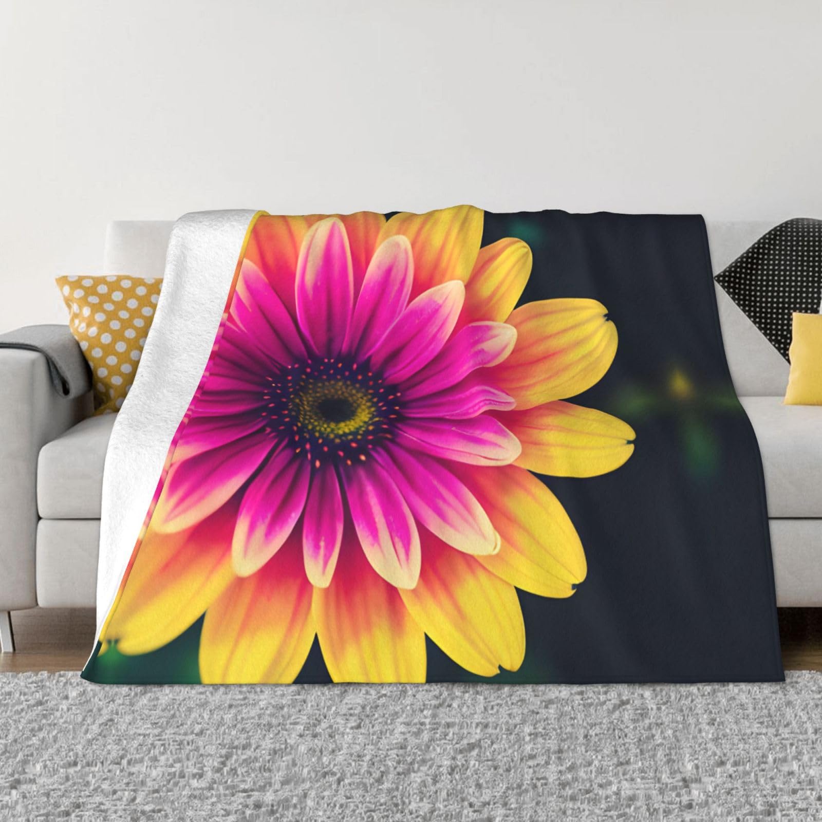 Couverture polaire imprimé floral rétro en flanelle peluche 127x152 cm