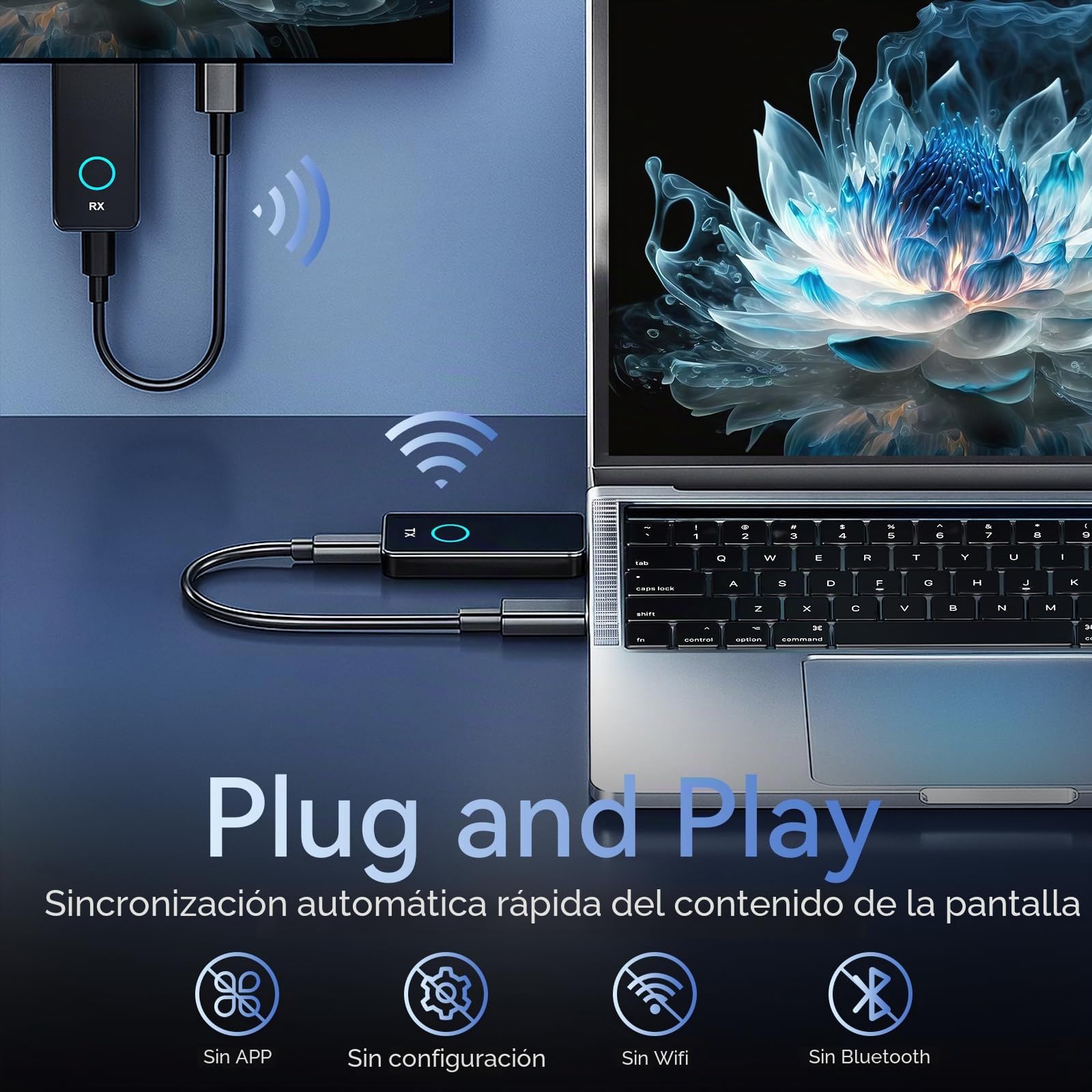 PWAYTEK Transmisor y Receptor HDMI inalámbrico 4K – 1080P a 60 Hz de Salida, Alcance de 164ft, Doble Banda 2,4 G/5G, Plug & Play para PC/Ordenador portátil/TV/proyector