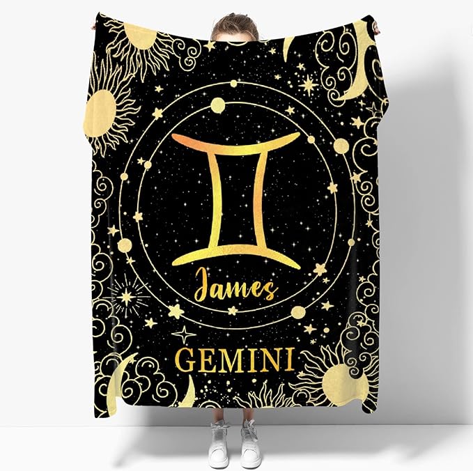 Personalized Gemini Blanket, Soft Flannel Horoscope Throws Cozy Lightweight Custom Blankets for Couch Bed Sofa, Practical Gift Unisex Large 80