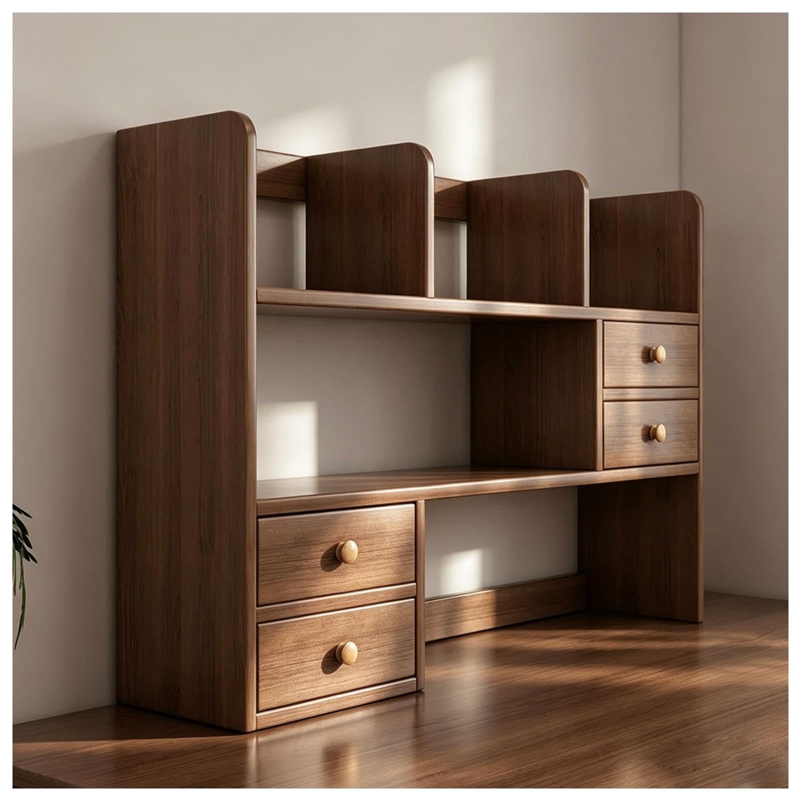 2 Tier Desktop Bookshelf, Wood Desk Hutch Storage Rack for Home Office
