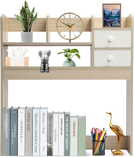 JAJADAH Organizador de estantería de escritorio, estante de MDF natural, suministros de oficina, decoración de escritorio para el hogar, estantes de