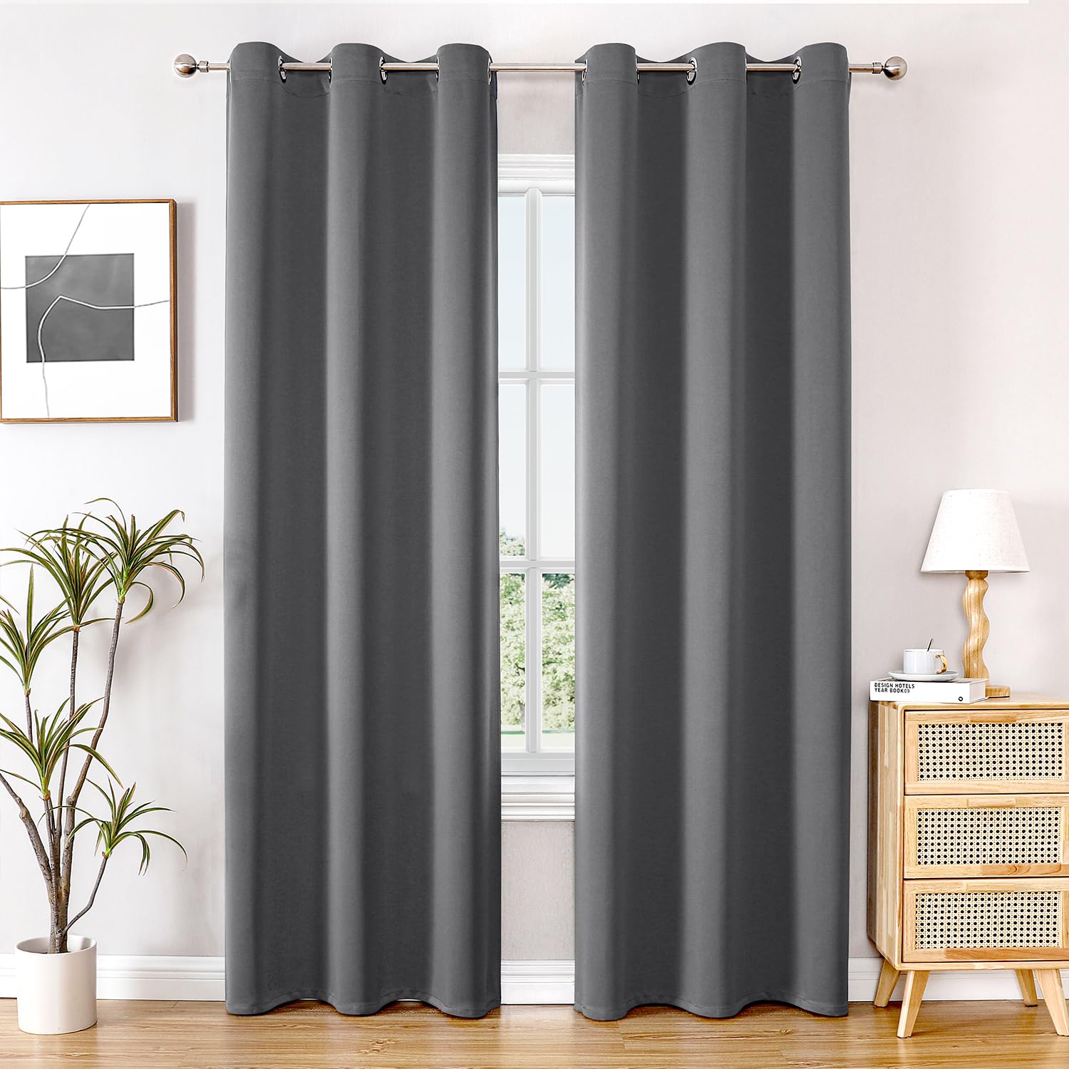 ChrisDowa Blackout Curtains for Bedroom and Living Room 72 Inches Long | 2 Panels Set, Thermal Insulated, Light Blocking, Room Darkening, Grommet, Window Treatment Drapes, Grey, 42 x 72 Inch