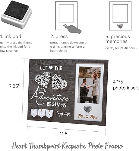 Miniatura 4 de Regalos de compromiso para parejas, marco de fotos de compromiso y kit de tinta de compromiso de cuenta regresiva de boda, regalo de novia, regalos