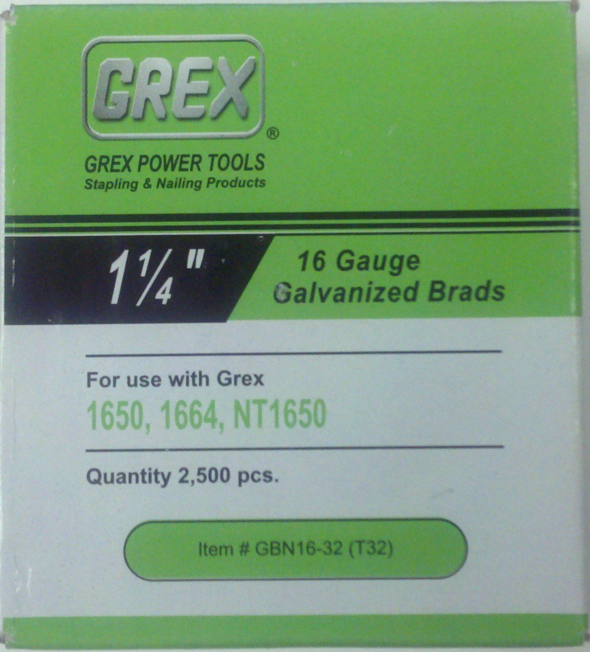 Brads Grex GBN16-32 calibre 16 clavos galvanizados 1-1/4 longitud T32