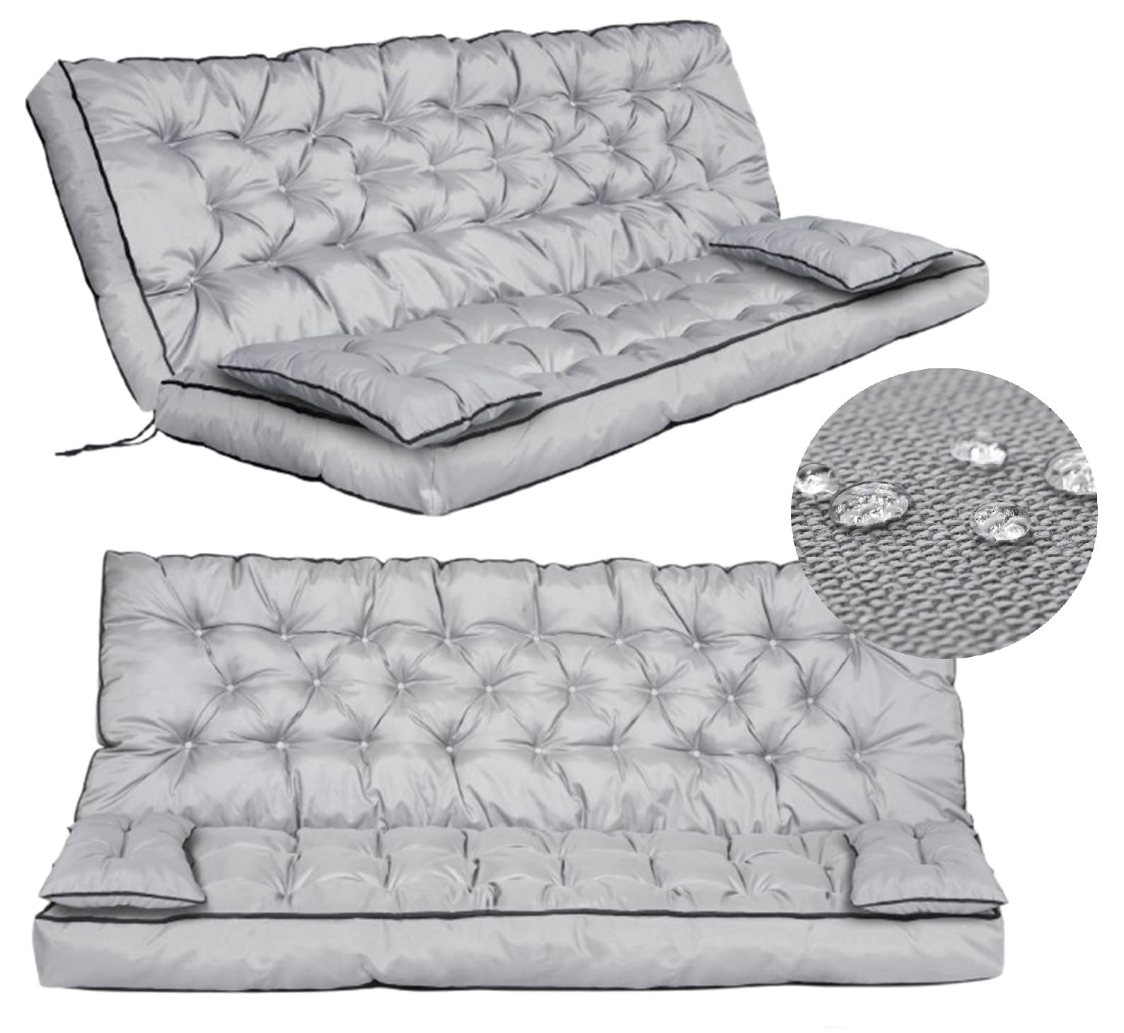 Ensemble de Coussins de Jardin pour Banc balançoire Hollywood, Coussins matelassés avec Passepoil, Sangles de Fixation, étanche, Taille XL, Coussin d’Assise
